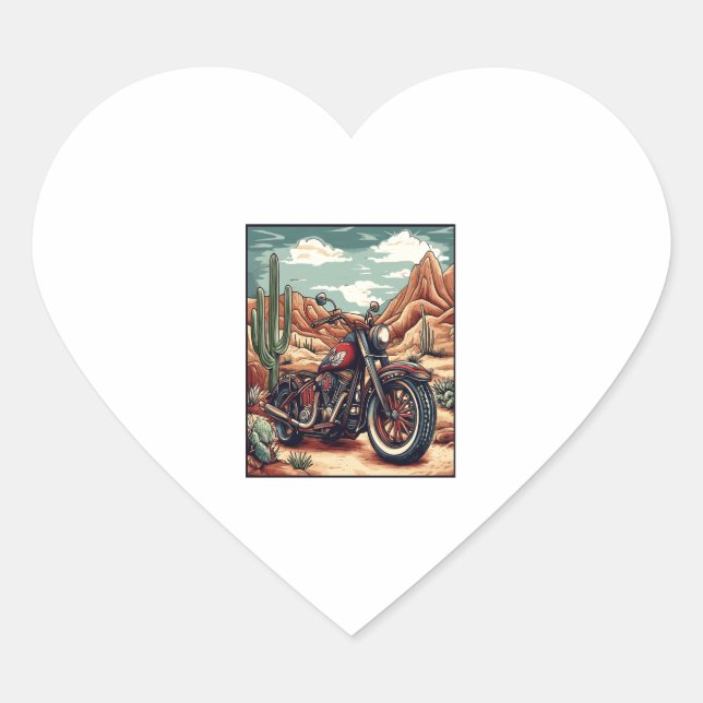 Motorcycle in Desert Cactus Western Set (4) Heart Sticker (Front)
