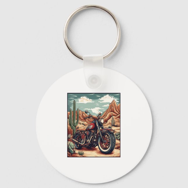 Motorcycle in Desert Cactus Western Set (4) Key Ring (Front)
