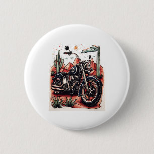 Motorcycle in Desert Cactus Western Set 6 Cm Round Badge