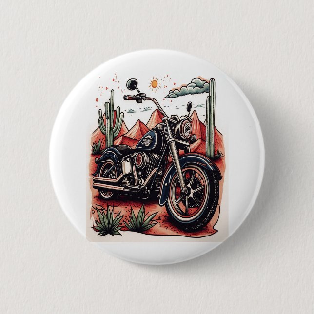 Motorcycle in Desert Cactus Western Set 6 Cm Round Badge (Front)