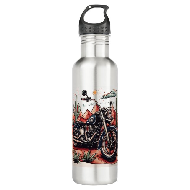 Motorcycle in Desert Cactus Western Set 710 Ml Water Bottle (Front)
