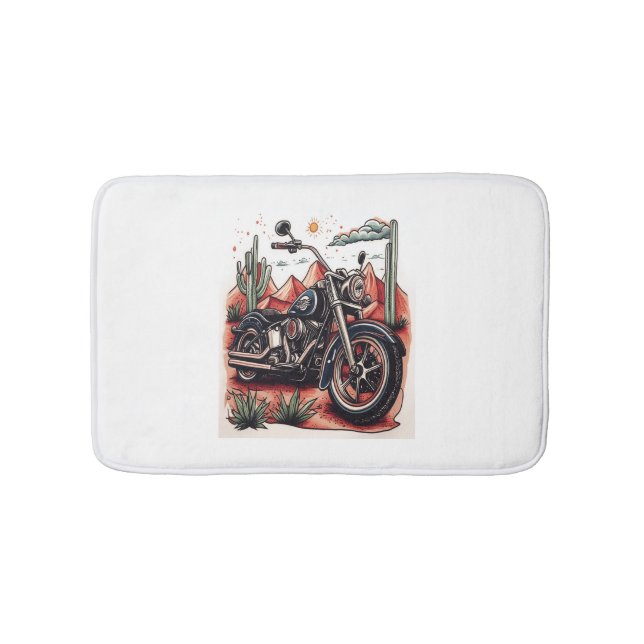 Motorcycle in Desert Cactus Western Set Bath Mat (Front)