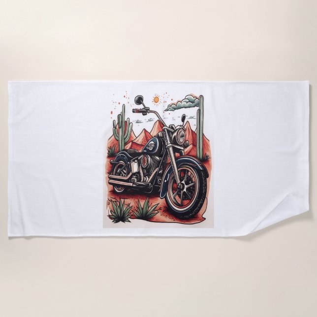 Motorcycle in Desert Cactus Western Set Beach Towel (Front)