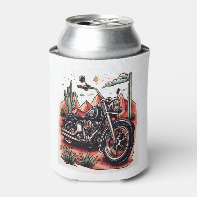 Motorcycle in Desert Cactus Western Set Can Cooler (Can Front)