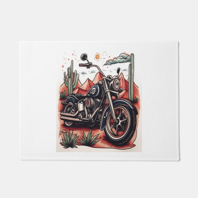 Motorcycle in Desert Cactus Western Set Doormat (Front)
