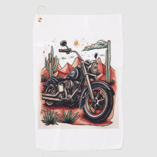 Motorcycle in Desert Cactus Western Set Golf Towel