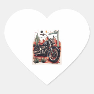 Motorcycle in Desert Cactus Western Set Heart Sticker