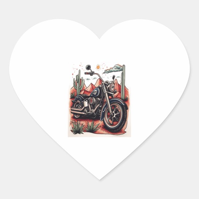 Motorcycle in Desert Cactus Western Set Heart Sticker (Front)