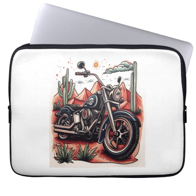 Motorcycle in Desert Cactus Western Set Laptop Sleeve (Front)