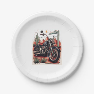 Motorcycle in Desert Cactus Western Set Paper Plate