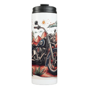 Motorcycle in Desert Cactus Western Set Thermal Tumbler