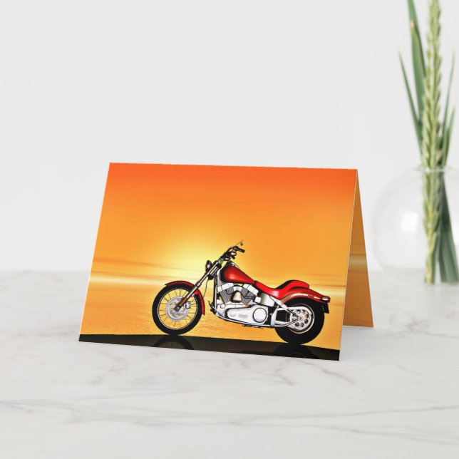 Motorcycle in the sunset. card (Front)