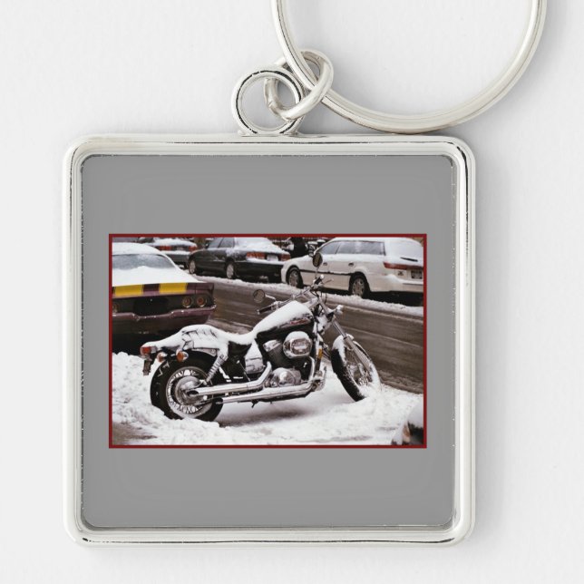 'Motorcycle in Winter' Keychain (Front)