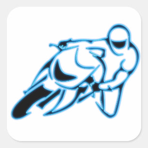 Motorcycle Logo Black with Neon Blue Lines Square Sticker