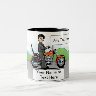 Motorcycle Lover Male Cartoon by PrintedPerfection Two-Tone Coffee Mug