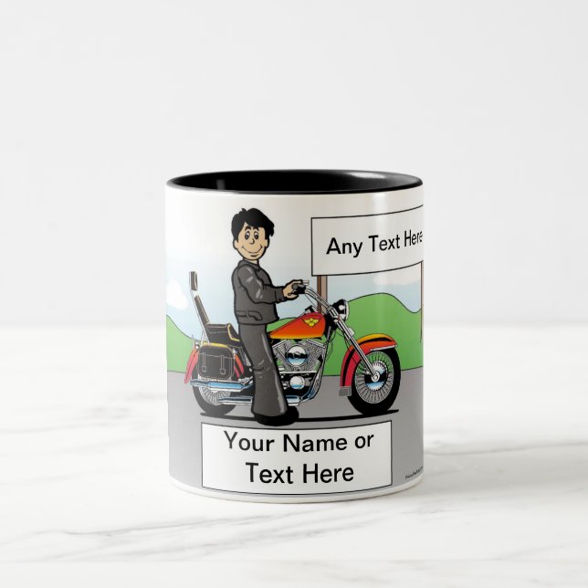 Motorcycle Lover Male Cartoon by PrintedPerfection Two-Tone Coffee Mug (Center)