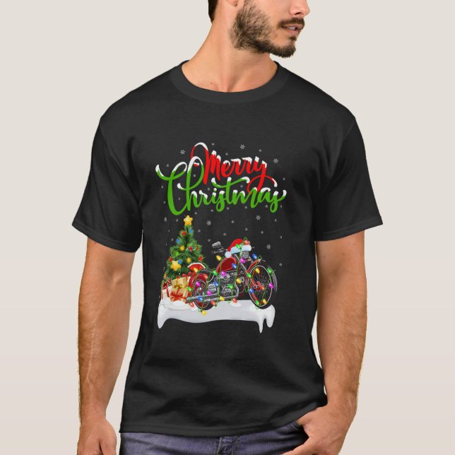 Motorcycle Lover Xmas Lighting Santa Motorcycle Ch T-Shirt (Front)