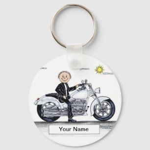 Motorcycle - Male Cartoon by PrintedPerfection.com Key Ring