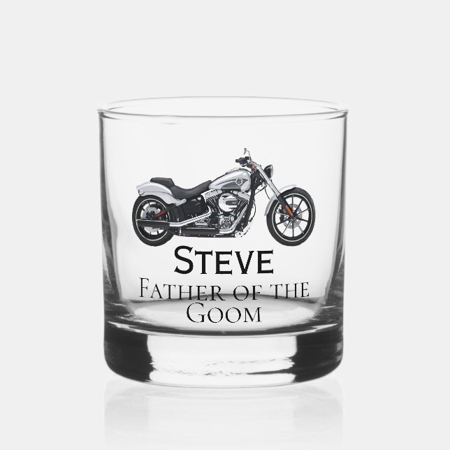 Motorcycle Men's Groomsman Father of Groom Gift Whiskey Glass (Front)