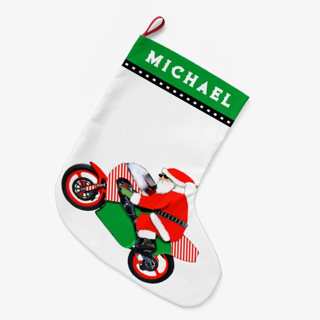 Motorcycle Motocross Holiday Gift Large Christmas Stocking (Front (Hanging))