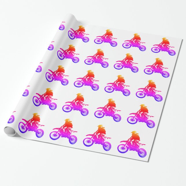 Motorcycle Motocross Pop Art Wrapping Paper (Unrolled)