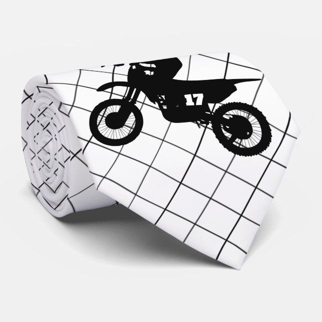 Motorcycle Motocross Racing on Black Check Necktie (Rolled)