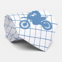 Motorcycle Motocross Racing on Blue Check Necktie