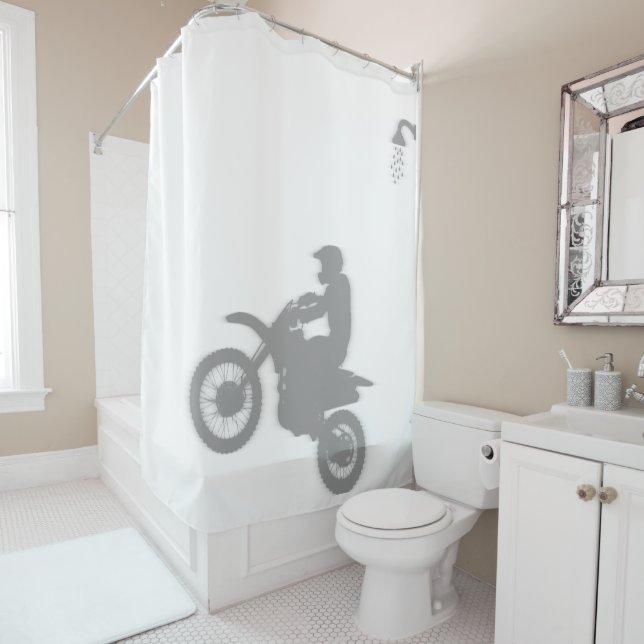 Motorcycle Motocross Shadow Silhouette Behind Shower Curtain (In Situ)