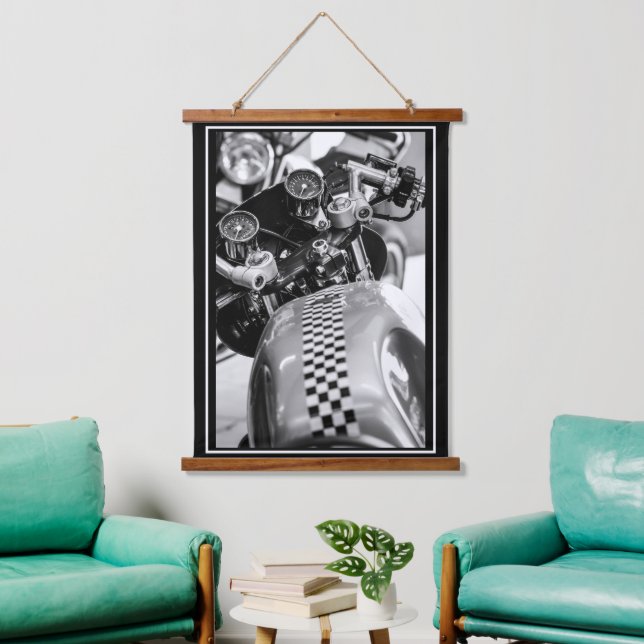 Motorcycle Motorbike Biker Ride Rider Monochrome Hanging Tapestry (Living Room)