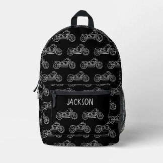 Motorcycle Motorbike Black Name Boys School Printed Backpack