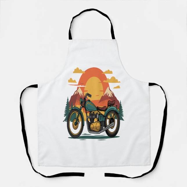 Motorcycle Motorbike Retro Vintage Sunset Apron (Front)