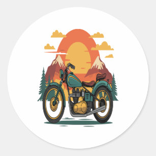 Motorcycle Motorbike Retro Vintage Sunset Classic Round Sticker