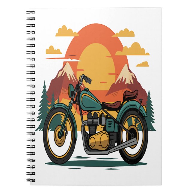 Motorcycle Motorbike Retro Vintage Sunset Notebook (Front)