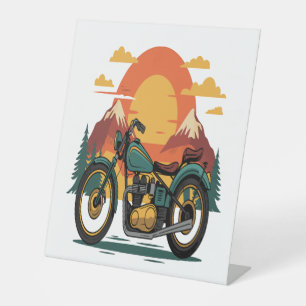 Motorcycle Motorbike Retro Vintage Sunset Pedestal Sign