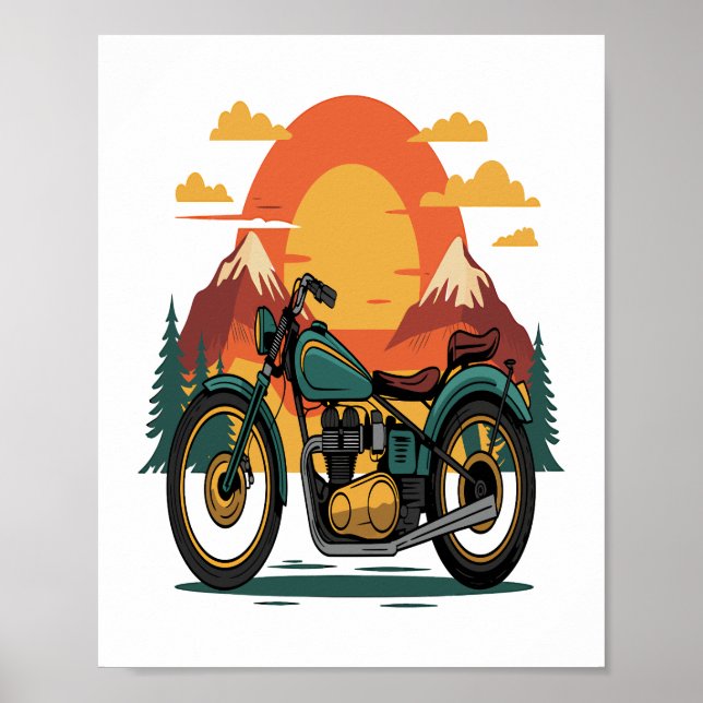 Motorcycle Motorbike Retro Vintage Sunset Poster (Front)