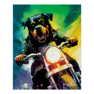 Motorcycle, Motorbike - Rottweiler Dog 001 Poster