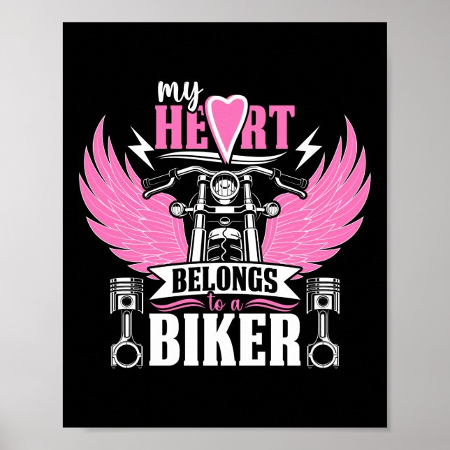 Motorcycle My Heart Belongs To A Biker Girlfriend Poster (Front)