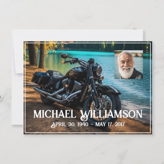 Motorcycle Near the Water Celebration of Life Invitation (Front)