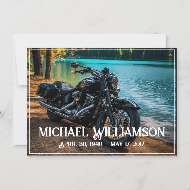 Motorcycle Near the Water Celebration of Life Invitation (Front)