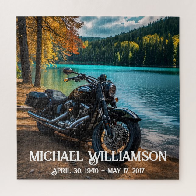 Motorcycle Near the Water Celebration of Life Jigsaw Puzzle (Vertical)