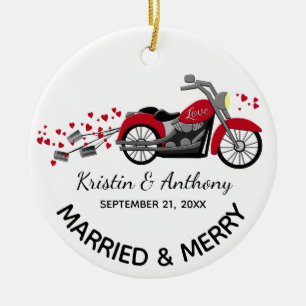 Motorcycle Newlyweds Wedding with Photo Ceramic Tree Decoration