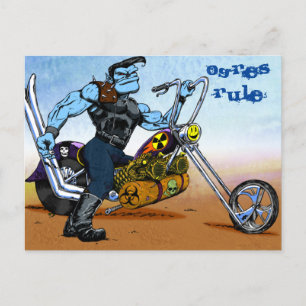 MOTORCYCLE OGRES RULE THE WASTELANDS POSTCARD