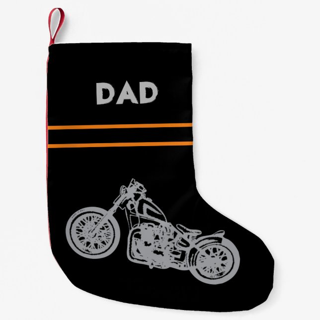 Motorcycle on black for biker small christmas stocking (Front)