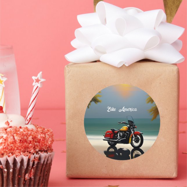  Motorcycle Parked near Ocean Classic Round Sticker (Party)