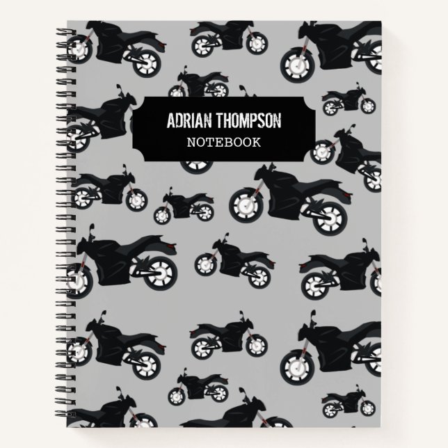 Motorcycle Pattern Custom Name Notebook  (Front)