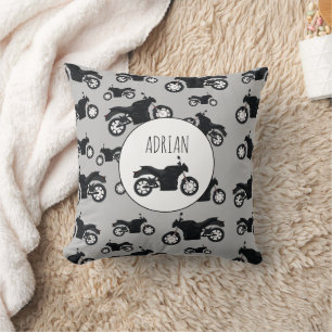 Motorcycle Pattern Customised Name  Cushion