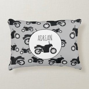 Motorcycle Pattern Customised Name Decorative Cushion