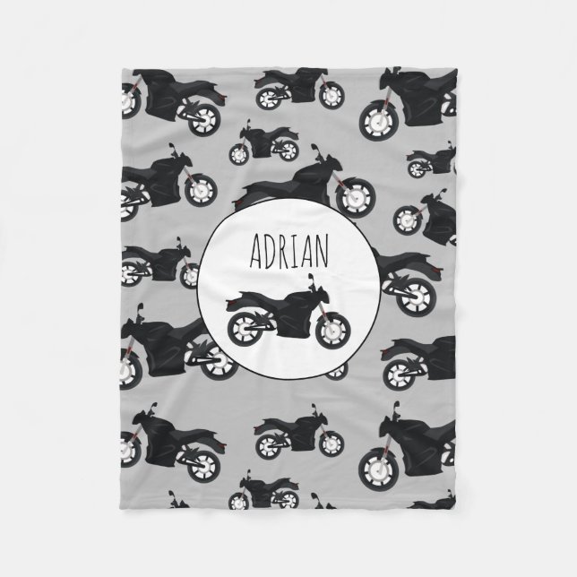 Motorcycle Pattern Customised Name Fleece Blanket (Front)