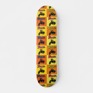 Motorcycle pattern retro 70s popart skateboard
