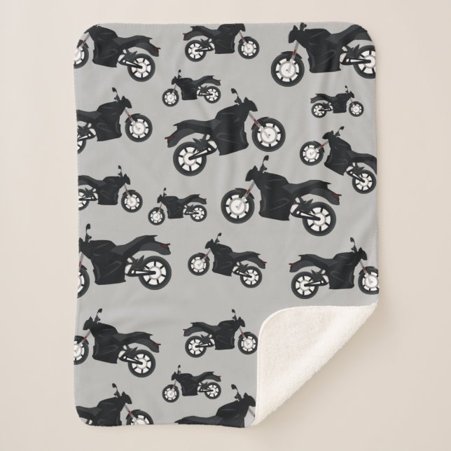 Motorcycle Pattern  Sherpa Blanket (Front)